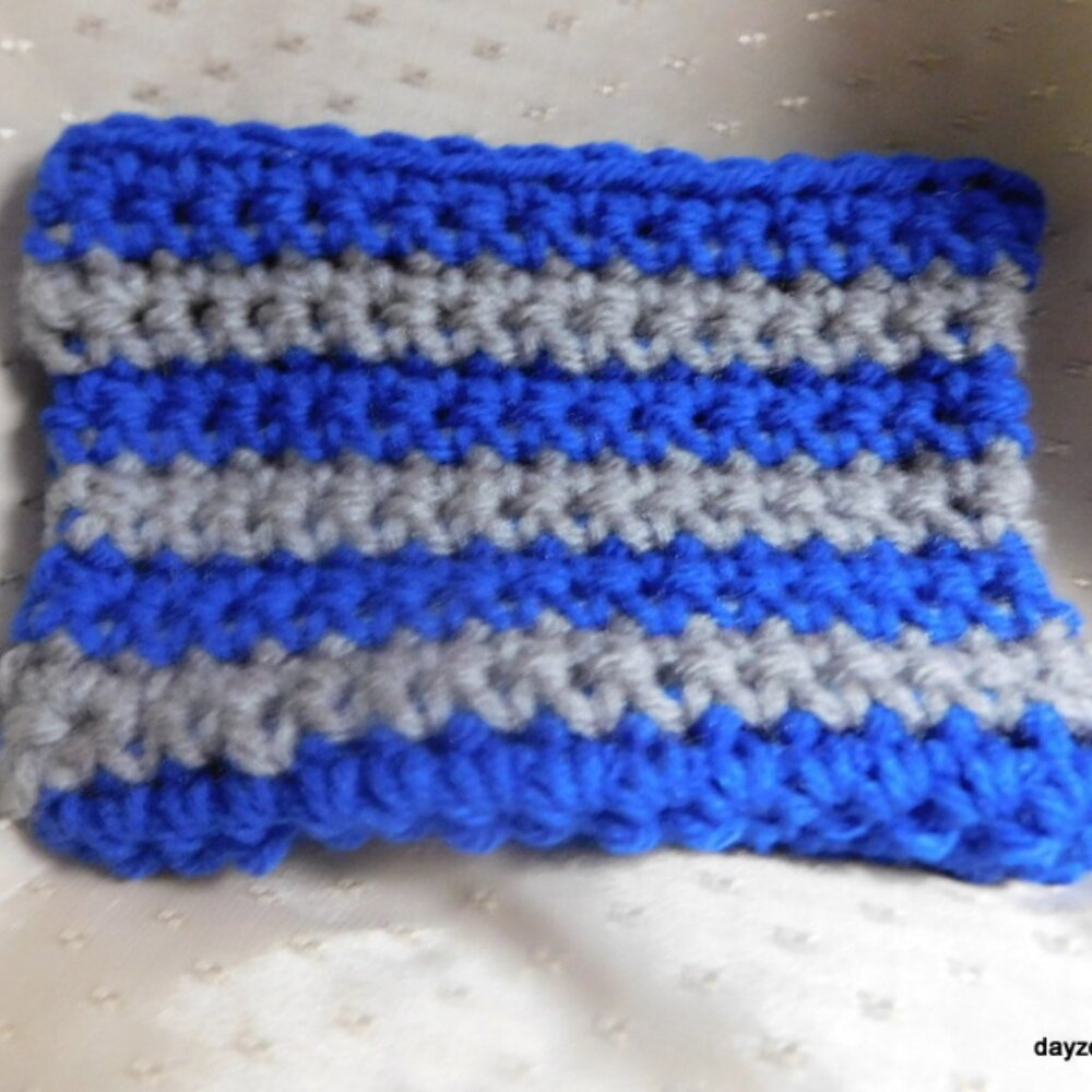 New Blue and Grey crocheted change purse with zipper and keyring